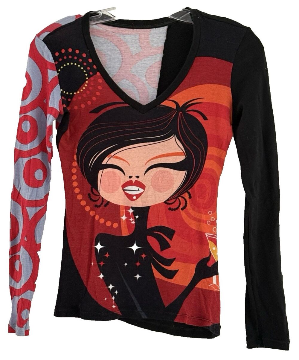 Rare Vintage Custo Barcelona Graphic Y2K Pop Art Size 1 Small Long Sleeve Top